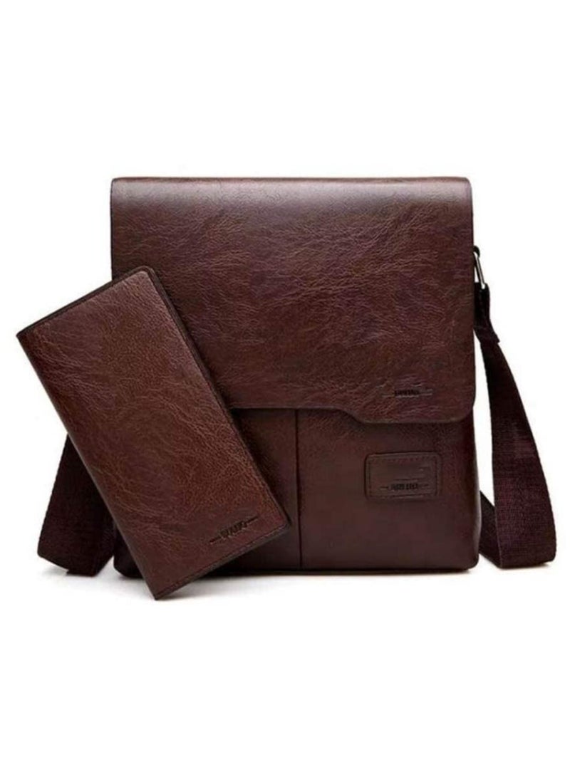 Excefore Bag with Wallet for iPad and Personal Supplies Shoulder Bag Men Messenger Bag Leather Small Bag Vintage Business Leather Crossbody - Dark Brown - Image 1