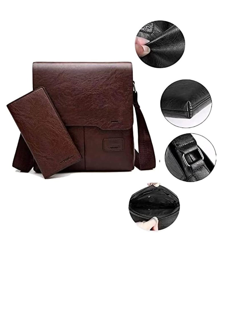 Excefore Bag with Wallet for iPad and Personal Supplies Shoulder Bag Men Messenger Bag Leather Small Bag Vintage Business Leather Crossbody - Dark Brown - Image 5
