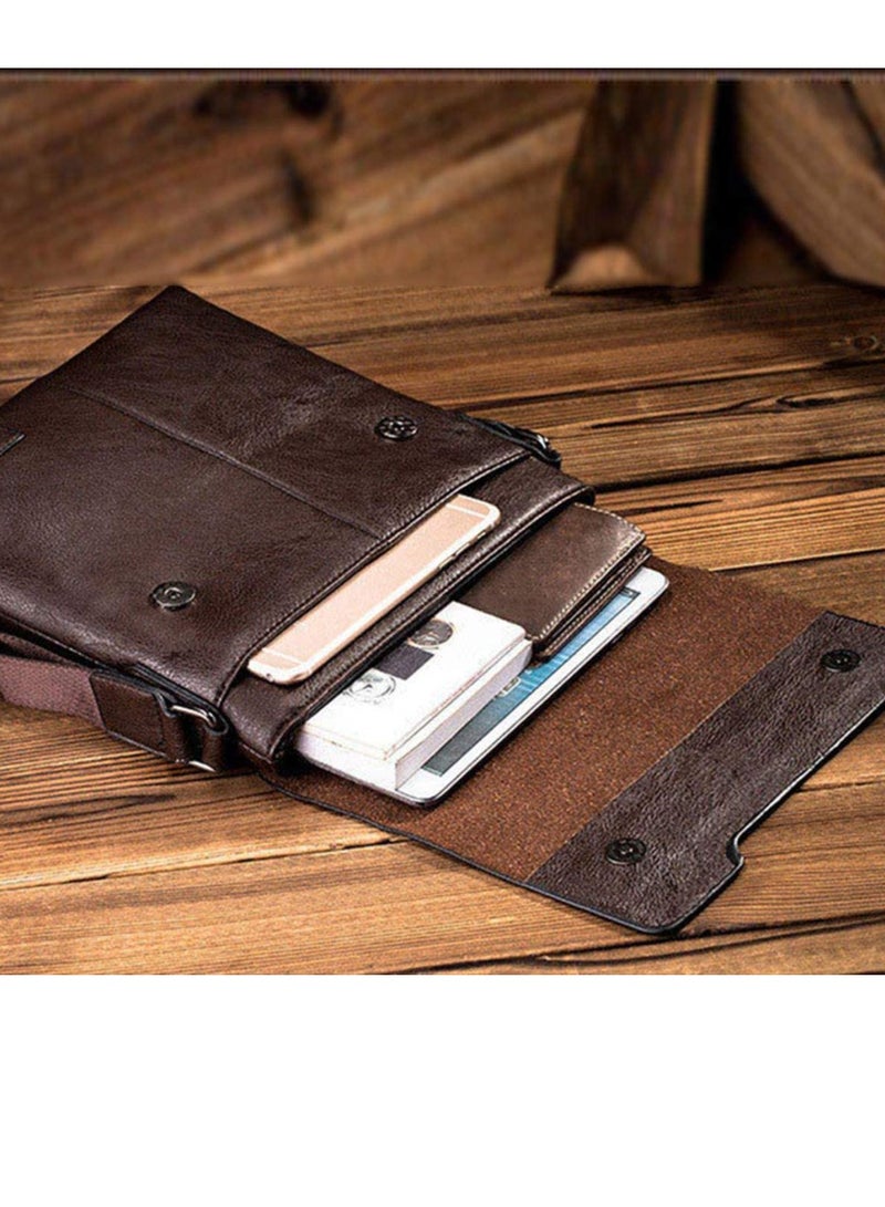 Excefore Bag with Wallet for iPad and Personal Supplies Shoulder Bag Men Messenger Bag Leather Small Bag Vintage Business Leather Crossbody - Dark Brown - Image 3