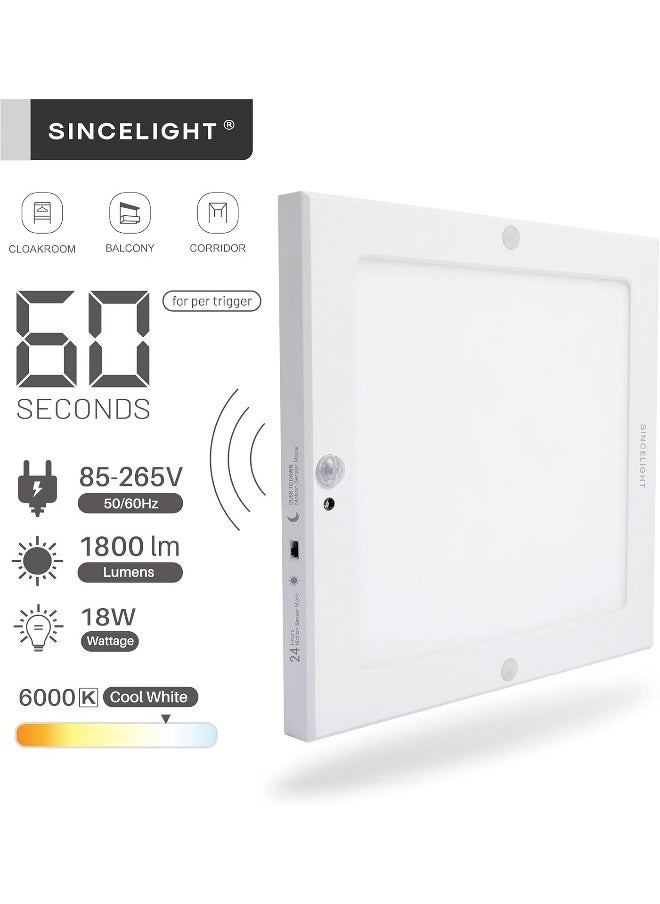 Generic SINCELIGHT PIR LED Motion Sensor Ceiling Mounted Light Fixture, 18W Ultrathin Panel Shape, ON/Off Automatic, Dual Sensor Mode Switchable  - Image 3