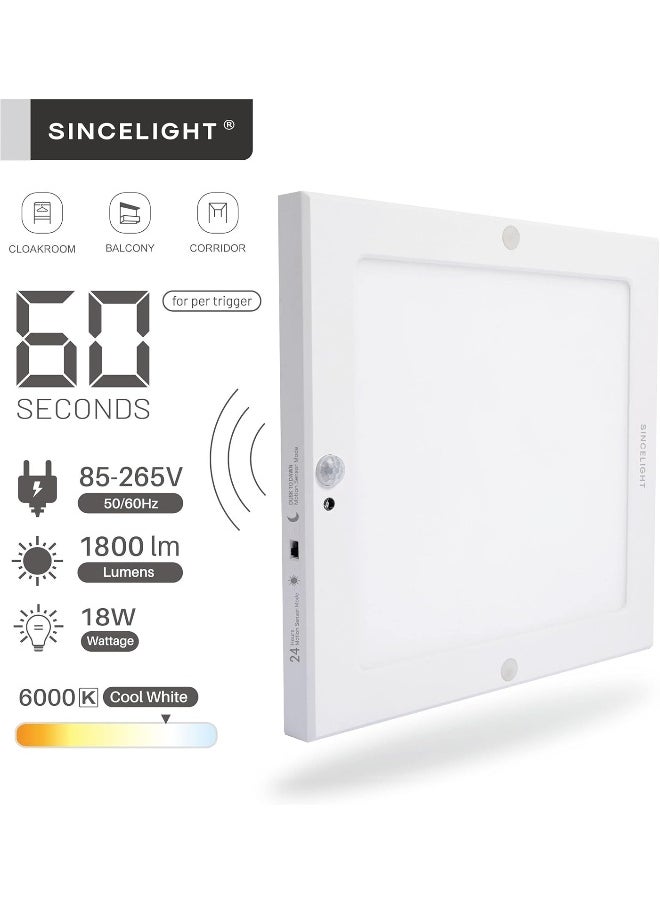 Generic SINCELIGHT PIR LED Motion Sensor Ceiling Mounted Light Fixture, 18W Ultrathin Panel Shape, ON/Off Automatic, Dual Sensor Mode Switchable  - Image 2
