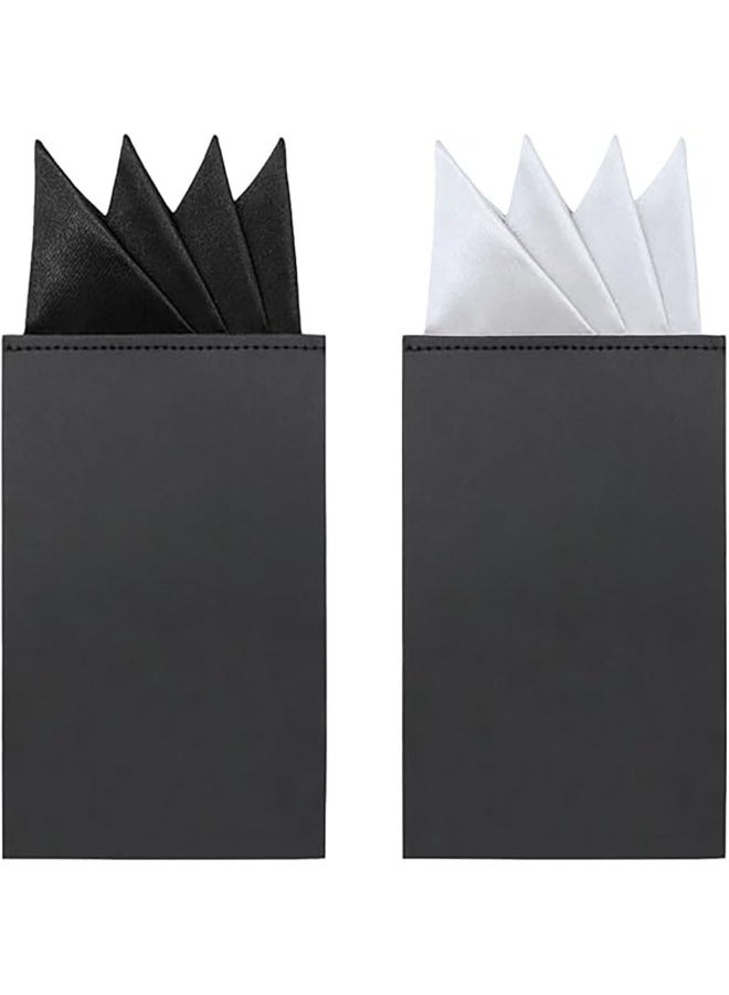 2 Pack Pocket Squares for Men Men's Handkerchief Mens Pocket Squares Set Hankies for Wedding Party (Black  White) - Image 1