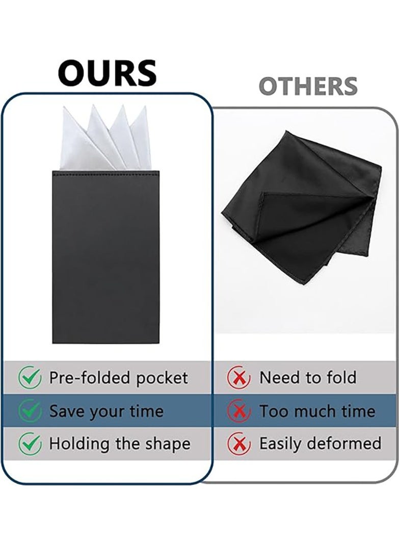 2 Pack Pocket Squares for Men Men's Handkerchief Mens Pocket Squares Set Hankies for Wedding Party (Black  White) - Image 3