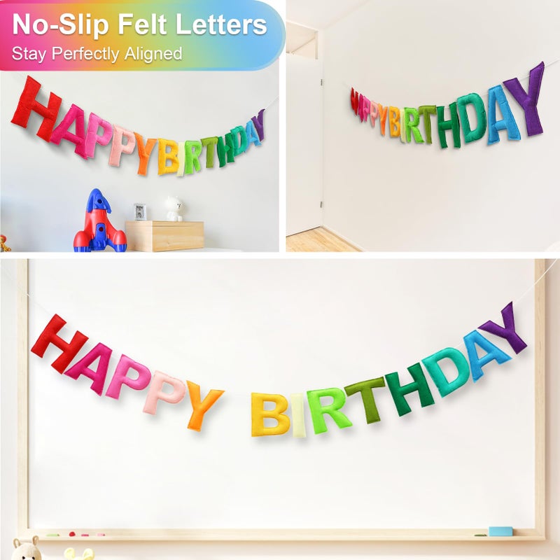 LITAUS Pre-Strung Happy Birthday Banner & Felt Garland Set - Colorful Birthday Decorations for Women Men Boys Girls | Reusable Party Supplies for Indoor & Outdoor - Image 4