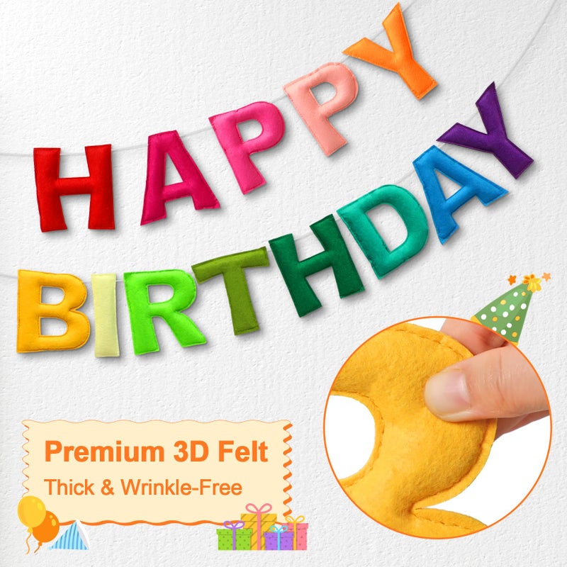 LITAUS Pre-Strung Happy Birthday Banner & Felt Garland Set - Colorful Birthday Decorations for Women Men Boys Girls | Reusable Party Supplies for Indoor & Outdoor - Image 3