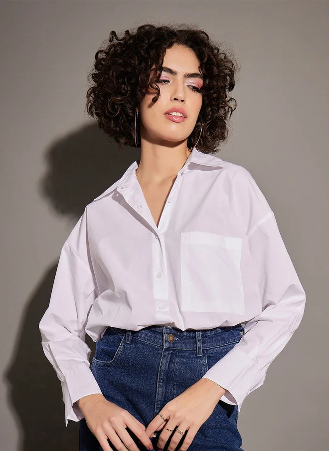 ساسافراس قميص قطني أبيض فضفاض نسائي كاجوال