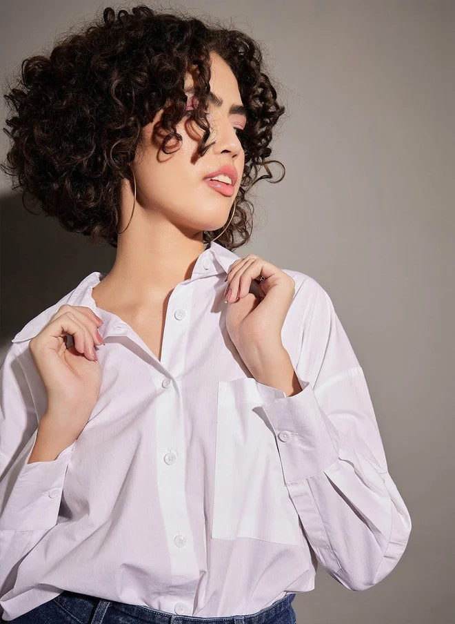 ساسافراس قميص قطني أبيض فضفاض نسائي كاجوال