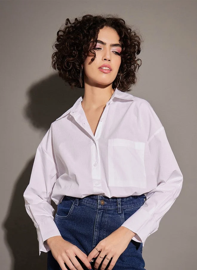 ساسافراس قميص قطني أبيض فضفاض نسائي كاجوال