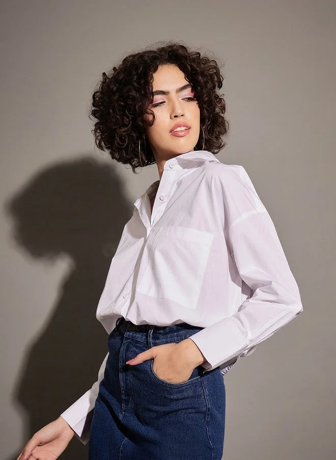 SASSAFRAS White Oversize Pure Cotton Casual Shirt for Women