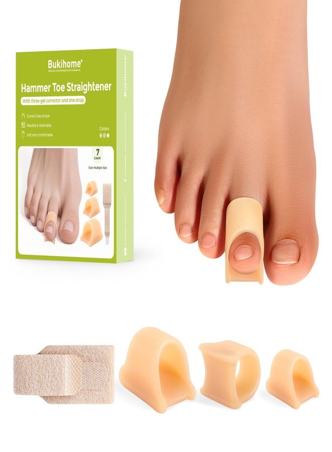 Bukihome Hammertoe Corrector - 6 Count Gel Toe Straighteners and 1 Count Broken Toe Wrap - Realign Bent, Curled, Crooked, Claw, Hammer Toes - Toe Corrector Splints for Men and Women, 4 Different Sizes - Image 1