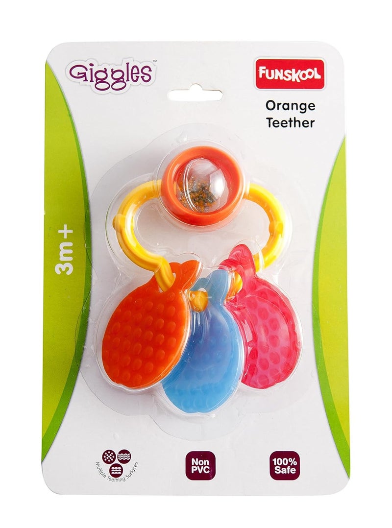 Funskool Giggles Plastic-Orange Teether,Teether For Babies To Sooth Their Gums,Easy To Grasp And Chew With Rattle Sounds,3 Months&Above,Infant Toys - Image 2