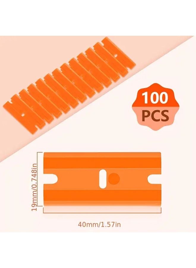 Orange Blades 100PCS Heavy Duty Dual Edged Scraper For Glass Ceramic Plastic Paint Stickers Labels - Image 3