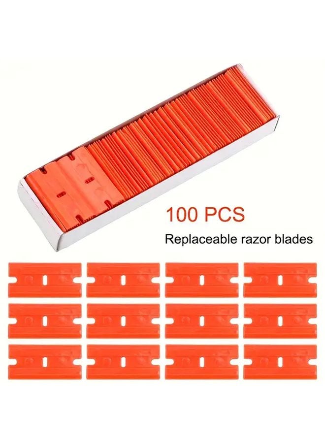 Orange Blades 100PCS Heavy Duty Dual Edged Scraper For Glass Ceramic Plastic Paint Stickers Labels - Image 1