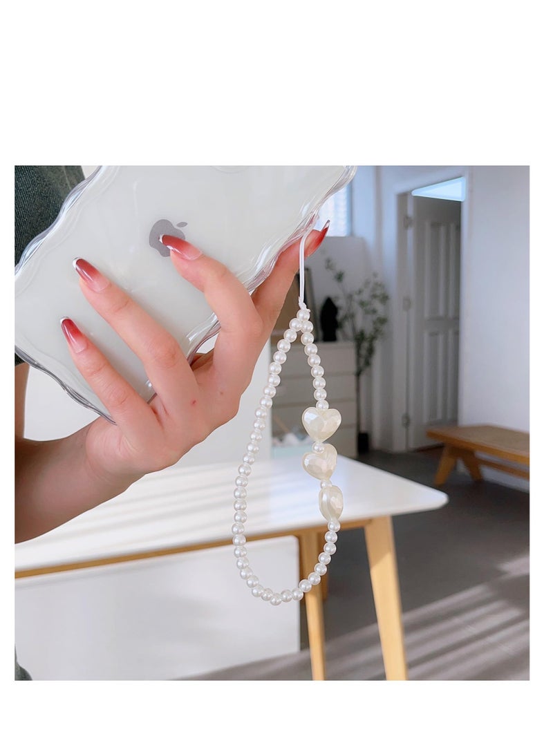 SYOSI 2 PCS Heart Crystal Phone Charm, Detachable Phone Lanyard, White Pearl Heart Phone Charm, Lovely Phone Charms, Suitable for Women Girls - Image 5