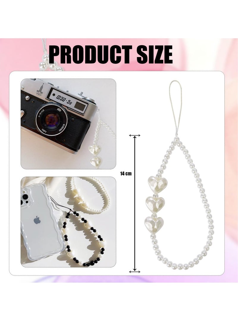 SYOSI 2 PCS Heart Crystal Phone Charm, Detachable Phone Lanyard, White Pearl Heart Phone Charm, Lovely Phone Charms, Suitable for Women Girls - Image 3