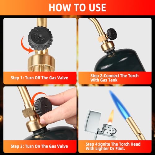 DOMINOX Propane Torch Head, Manual Start Solid Brass Brazing Torch Fuel by Propane CGA600 Cylinder, Blow Torch for Soldering, Brazing, Welding, Thawing and Cooking(Only Torch) - Image 5