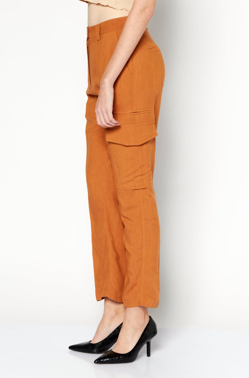 NA-KD Women Regular Fit Plain Cargo Pant, Brown - Image 3