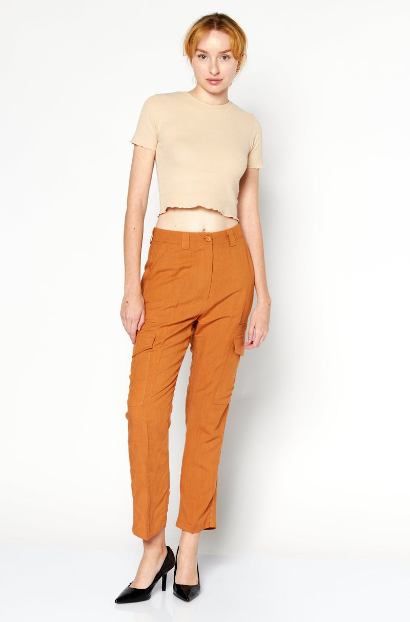 NA-KD Women Regular Fit Plain Cargo Pant, Brown - Image 2