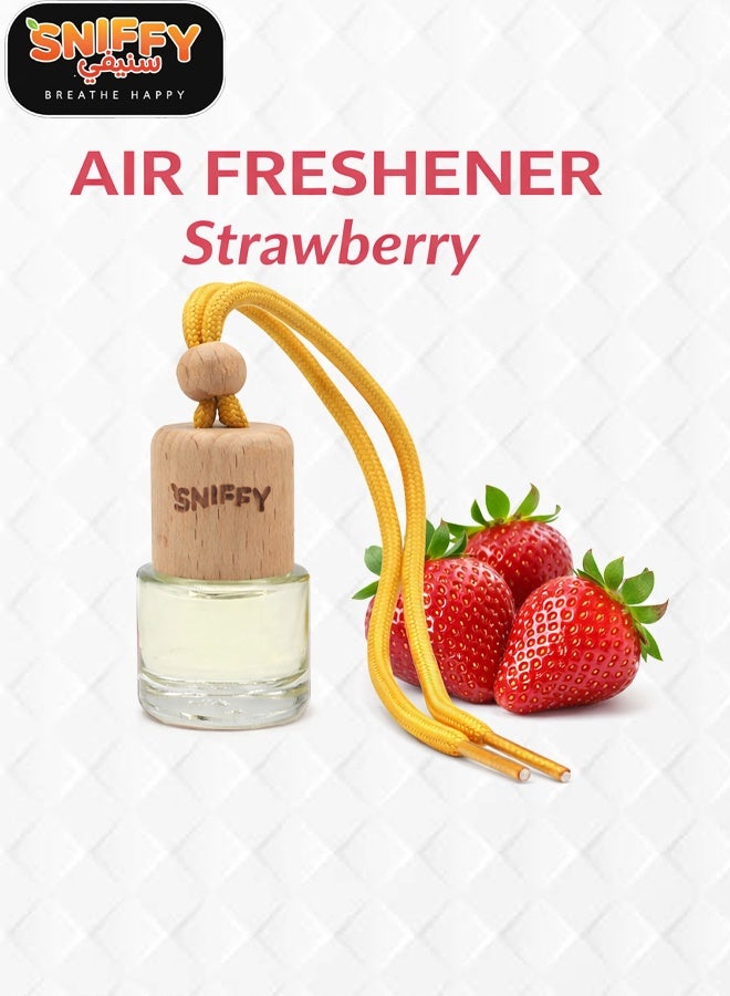 SNIFFY Strawberry Car Air Freshener Hanging Diffuser – 100% Organic & Alcohol-Free Essential Oil Perfume for Home, Office, Bedroom & Meditation – Long Lasting All-Weather Fragrance, Non-Toxic, Spill-Proof Wooden Cap Glass Bottle – Refreshing - Image 1
