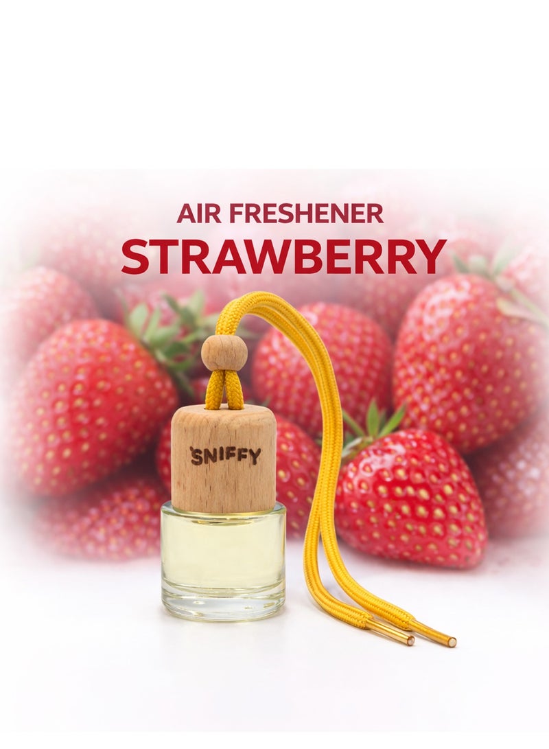SNIFFY Strawberry Car Air Freshener Hanging Diffuser – 100% Organic & Alcohol-Free Essential Oil Perfume for Home, Office, Bedroom & Meditation – Long Lasting All-Weather Fragrance, Non-Toxic, Spill-Proof Wooden Cap Glass Bottle – Refreshing - Image 2