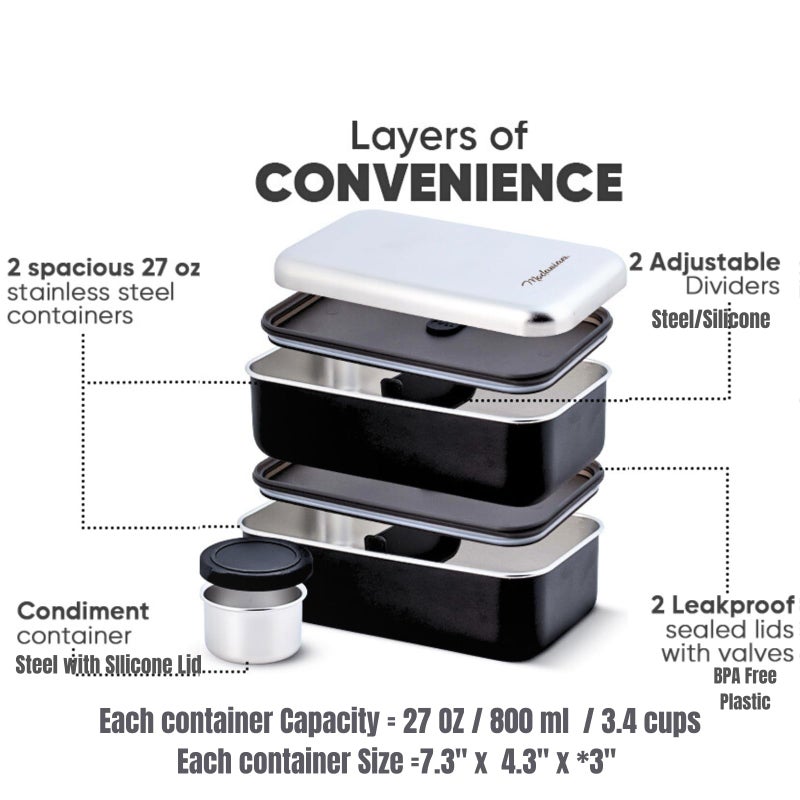 Modaniam Leak Proof Stainless Steel Bento Box, Stainless Steel Lunch Box For Adults, Metal Bento Box, Japanese Lunch Container, Large With Compartment, Korean Bentobox, Non Toxic, Microwave Safe - Image 2