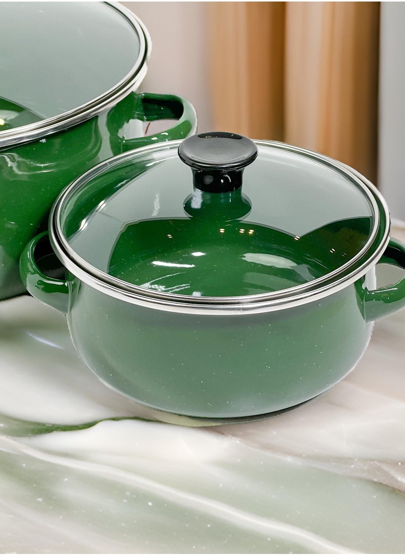 HTH Set of 5 Enamel Cookware Pots with Lid Set Non Stick Coating with Stainless Steel Welt & Dual Handle Non Stick Enamel Dutch Oven for Bread Baking Cooking Soup Dutch Oven  - Image 2