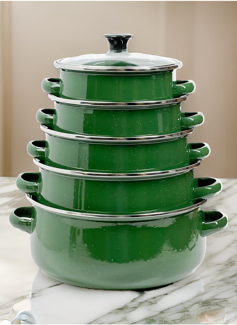 HTH Set of 5 Enamel Cookware Pots with Lid Set Non Stick Coating with Stainless Steel Welt & Dual Handle Non Stick Enamel Dutch Oven for Bread Baking Cooking Soup Dutch Oven  - Image 4