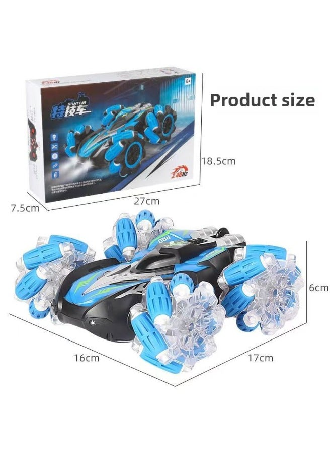 Generic Large Children's Remote Control Car Toy Boy Charging Electric Gesture Induction Four-wheel Drive Stunt Car High Speed Drift Racing-Color:[blue] Cat Cat Double-sided Stunt Car Single Control Ordinary Wheel  - Image 5