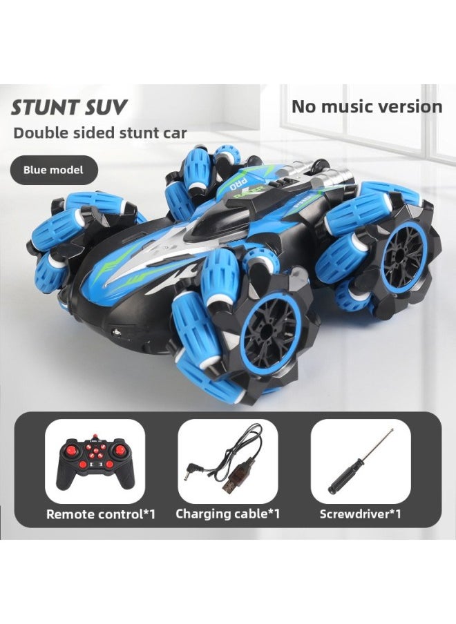 Generic Large Children's Remote Control Car Toy Boy Charging Electric Gesture Induction Four-wheel Drive Stunt Car High Speed Drift Racing-Color:[blue] Cat Cat Double-sided Stunt Car Single Control Ordinary Wheel  - Image 1