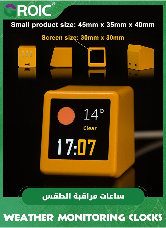 GROIC - Yellow WiFi Clock for Desk Decor, Color Display Alarm Clock with Weather, Digital Clock DIY Programming, Futuristic Clock with Weather Forecast, Currency Price - Image 1
