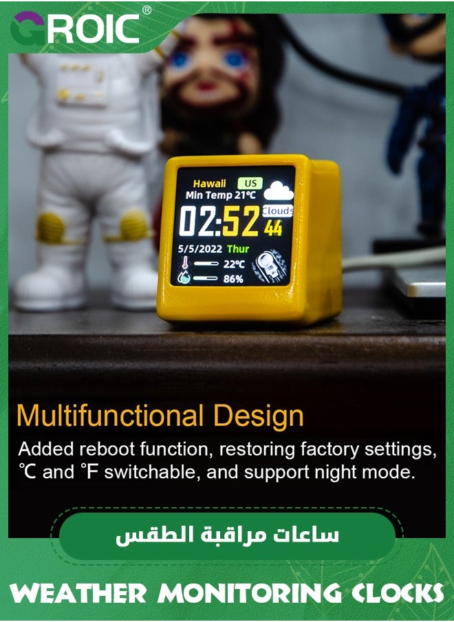 GROIC - Yellow WiFi Clock for Desk Decor, Color Display Alarm Clock with Weather, Digital Clock DIY Programming, Futuristic Clock with Weather Forecast, Currency Price - Image 1