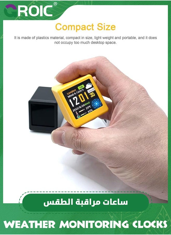 GROIC - Yellow WiFi Clock for Desk Decor, Color Display Alarm Clock with Weather, Digital Clock DIY Programming, Futuristic Clock with Weather Forecast, Currency Price - Image 1