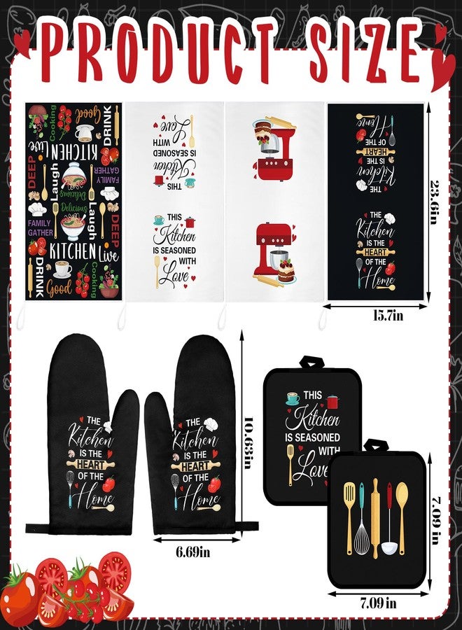 Leinuosen 8 Pcs Cuisine Kitchen Decor Accessories Set Farmhouse Towels Oven Mitts Pot Holders Dishcloths Set Kitchen Decorative Absorbent Gloves Potholders for Chef Baking Cooking - Image 3