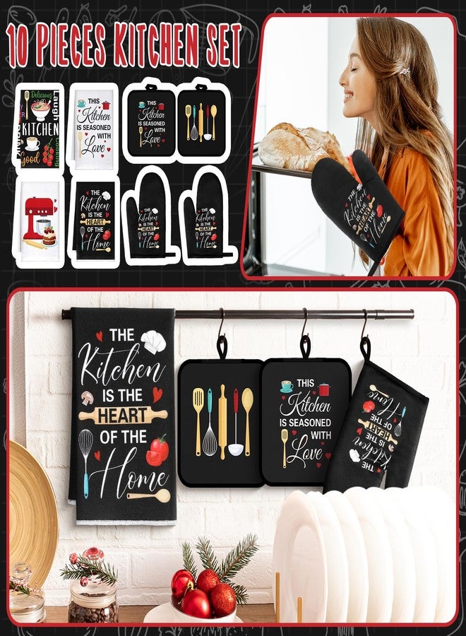 Leinuosen 8 Pcs Cuisine Kitchen Decor Accessories Set Farmhouse Towels Oven Mitts Pot Holders Dishcloths Set Kitchen Decorative Absorbent Gloves Potholders for Chef Baking Cooking - Image 2