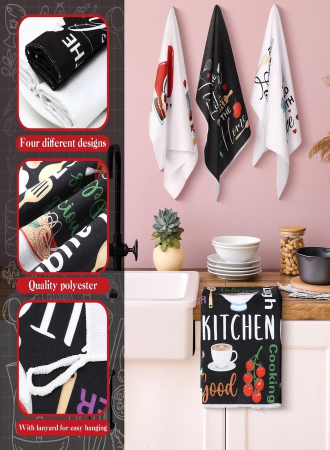 Leinuosen 8 Pcs Cuisine Kitchen Decor Accessories Set Farmhouse Towels Oven Mitts Pot Holders Dishcloths Set Kitchen Decorative Absorbent Gloves Potholders for Chef Baking Cooking - Image 5