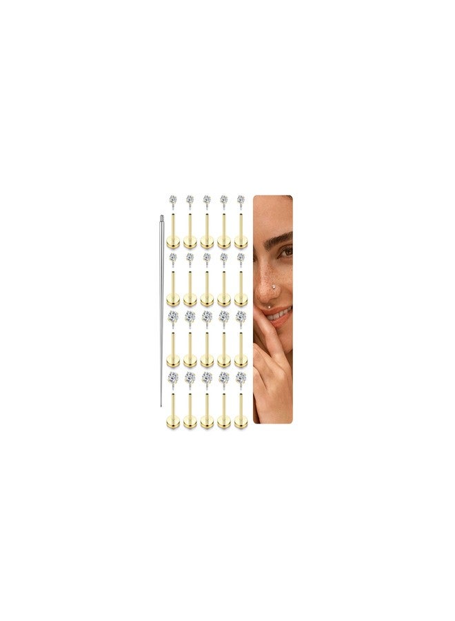 Fansilver 16G Surgical Steel Tragus Conch Helix Piercing Jewelry Internal Thread CZ Flat Back Lip Studs Cartilage Earrings Hypoallergenic Forward Lip Monroe Labret Medusa Piercing Jewelry 6mm gold - Image 1