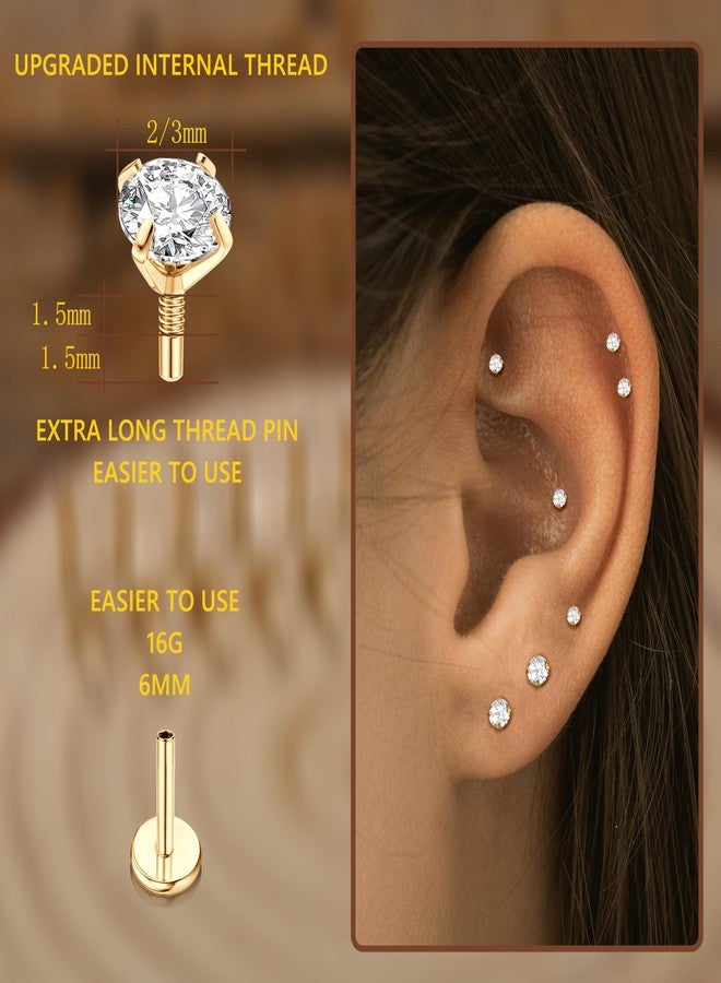 Fansilver 16G Surgical Steel Tragus Conch Helix Piercing Jewelry Internal Thread CZ Flat Back Lip Studs Cartilage Earrings Hypoallergenic Forward Lip Monroe Labret Medusa Piercing Jewelry 6mm gold - Image 3