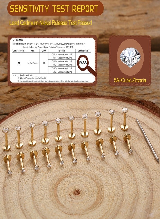 Fansilver 16G Surgical Steel Tragus Conch Helix Piercing Jewelry Internal Thread CZ Flat Back Lip Studs Cartilage Earrings Hypoallergenic Forward Lip Monroe Labret Medusa Piercing Jewelry 6mm gold - Image 2