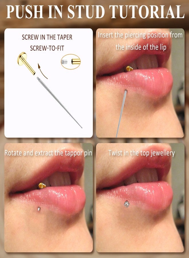Fansilver 16G Surgical Steel Tragus Conch Helix Piercing Jewelry Internal Thread CZ Flat Back Lip Studs Cartilage Earrings Hypoallergenic Forward Lip Monroe Labret Medusa Piercing Jewelry 6mm gold - Image 4
