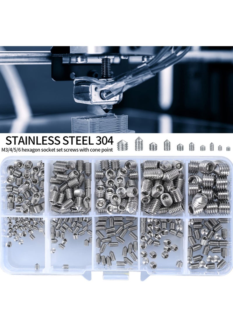 Generic - Stainless Steel Grub Cone Point Hex Socket Screws Set, 290 Pcs Metric Thread Allen Key Cup Screw Set with M3 M4 M5 M6 M8 for Door Handles Faucet Light Fixture - Image 1
