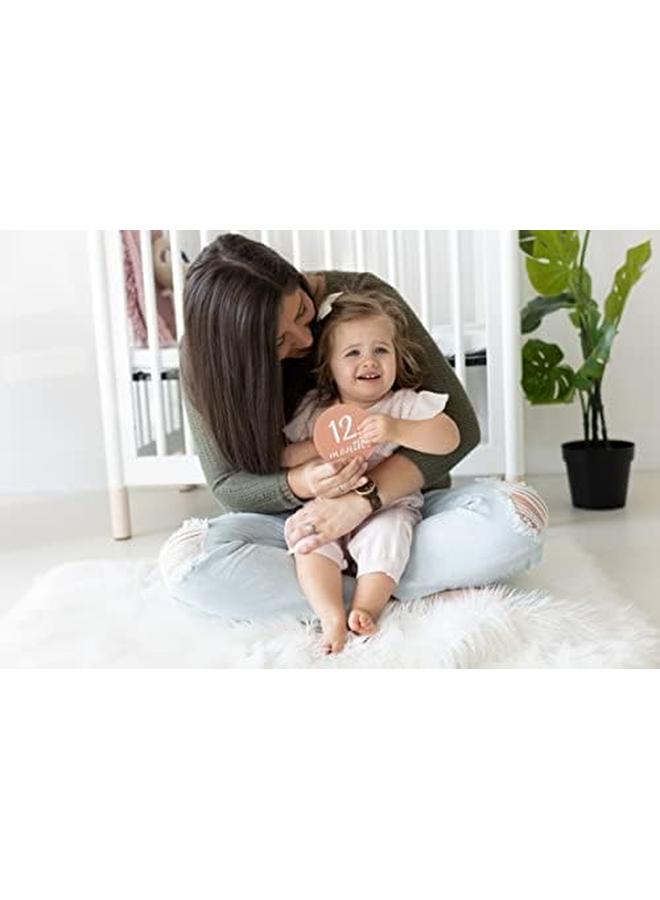 pearhead Wooden Monthly Milestone Photo Cards Modern Baby Announcement Cards Pregnancy Journey Milestone Markers 7 Double Sided Photo Prop Milestone Discs Light Wood - Image 3