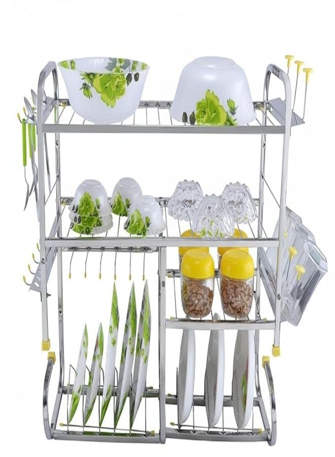 Homify Stainless Steel Kitchen Dish Rack | Wall-Mounted Drying Rack with Utensil Holder | Bartan Stand | Utensil Stand | Space-Saving Storage Shelves - 24 x 24 Inch - Image 4