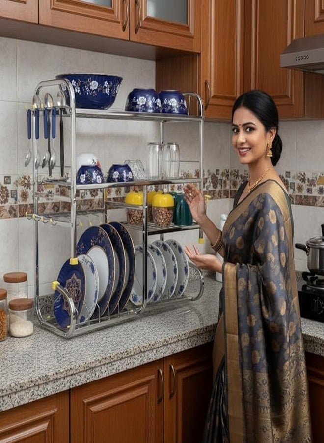 Homify Stainless Steel Kitchen Dish Rack | Wall-Mounted Drying Rack with Utensil Holder | Bartan Stand | Utensil Stand | Space-Saving Storage Shelves - 24 x 24 Inch - Image 1