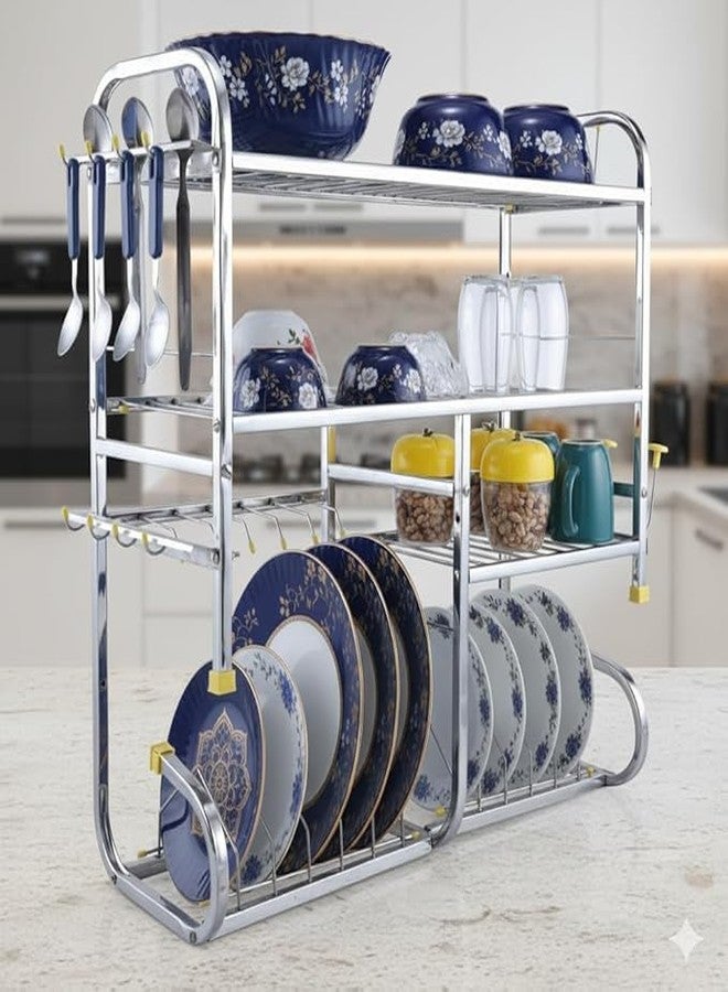Homify Stainless Steel Kitchen Dish Rack | Wall-Mounted Drying Rack with Utensil Holder | Bartan Stand | Utensil Stand | Space-Saving Storage Shelves - 24 x 24 Inch - Image 2
