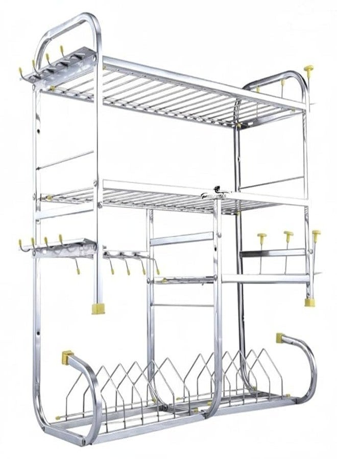 Homify Stainless Steel Kitchen Dish Rack | Wall-Mounted Drying Rack with Utensil Holder | Bartan Stand | Utensil Stand | Space-Saving Storage Shelves - 24 x 24 Inch - Image 5