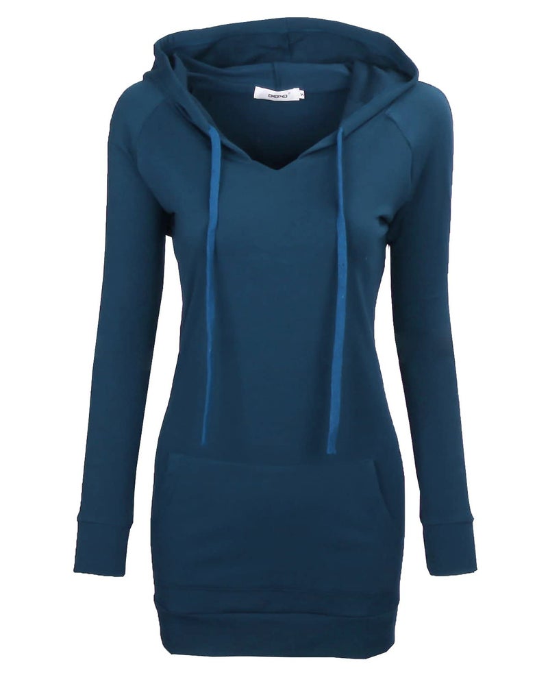 BEPEI Womens Long Sleeve Tunic Sweatshirt String Hoodie With Pocket Gifts for Women Holiday Tops Pullover Christmas Sweaters Soft Winter Trendy Hooded Shirts Aqua S - Image 1