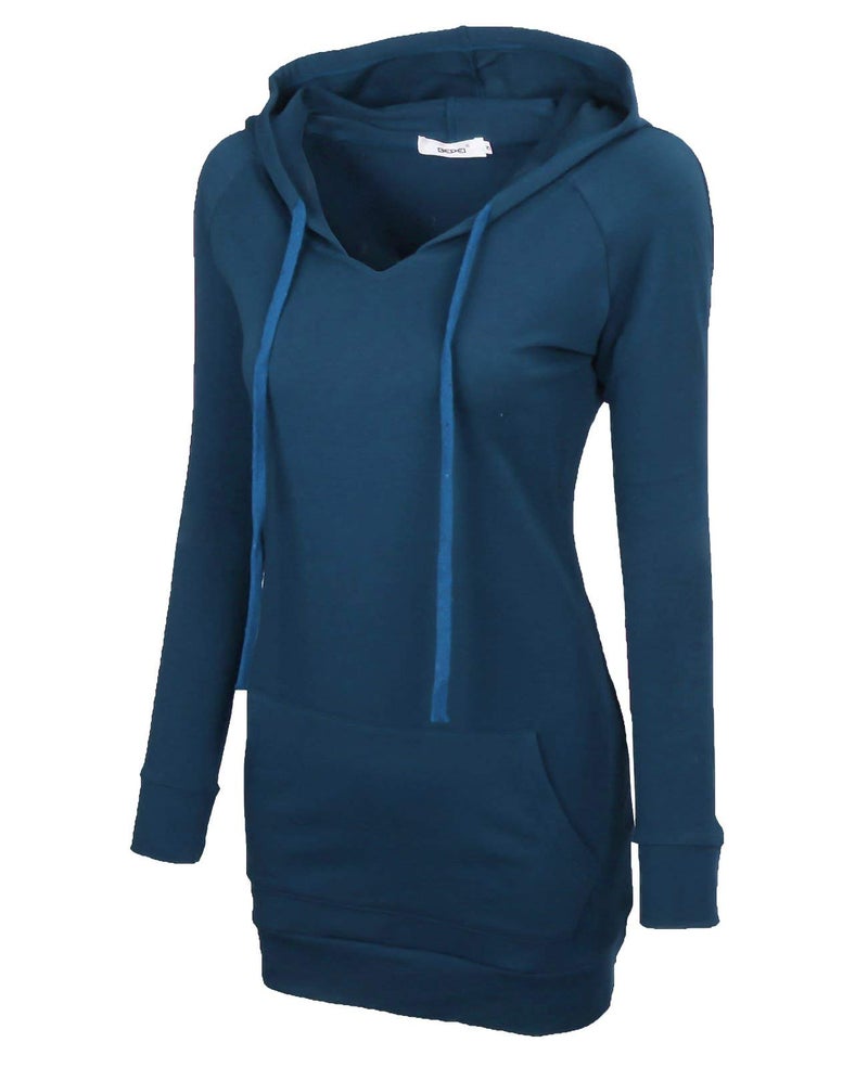 BEPEI Womens Long Sleeve Tunic Sweatshirt String Hoodie With Pocket Gifts for Women Holiday Tops Pullover Christmas Sweaters Soft Winter Trendy Hooded Shirts Aqua S - Image 3