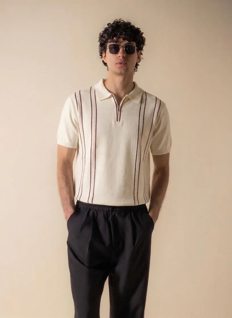 SHAPES TEXTURED STRIPE POLO SHIRT