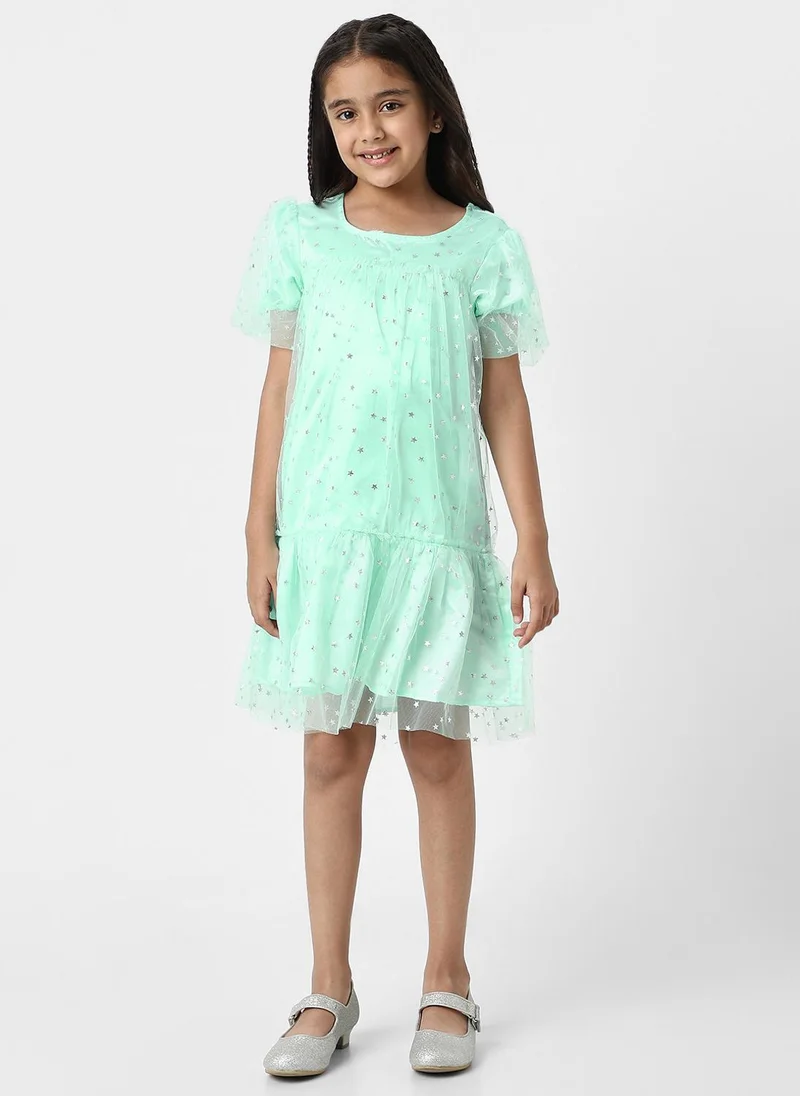 نوتيناتي Nautinati Girls’ Green Mesh Party Wear Dress