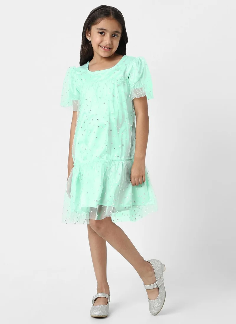 نوتيناتي Nautinati Girls’ Green Mesh Party Wear Dress